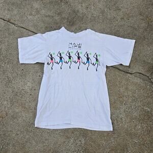 Vtg 90s MAUI LIFE Island Sportswear Volleyball Wraparound Graphic TShirt XS USA